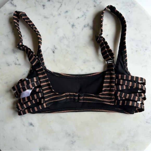 Xhilaration Orange and Black Metallic Striped Bikini Cut Out Top Size Small - Picture 2 of 8